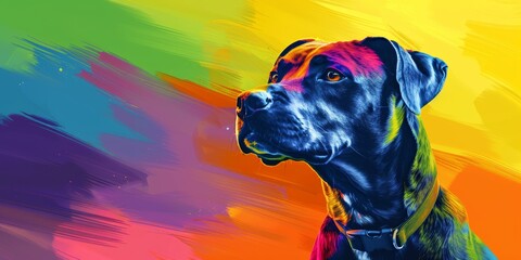 Obraz premium dog portrait in lgbtq pride rainbow colors concept art illustration, with copy space 