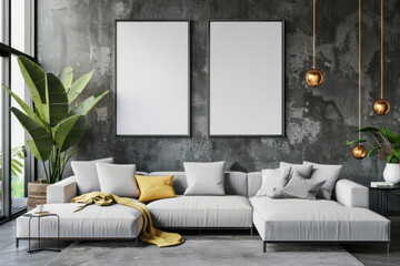 Mockup living room with white photo frame, Modern interior design