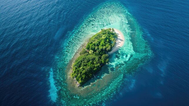 Beautiful Tropical Island and Coral Reef Mantigue Island Captured from Above