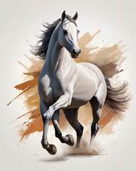 Naklejka premium AI generative. Digital artwork of beautiful run horse painting on white background. Set 7