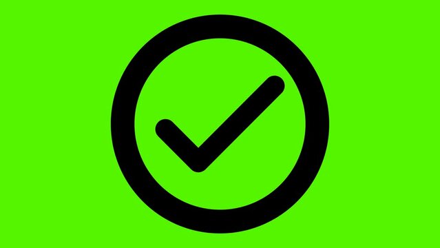 Black Tickmark, Checkmark, Sign, Symbol, Correct, Right, or Check Mark Icon Enclosed In a Circle, Symbol. 4k Animation Footage Isolated On Green Screen Croma Key Background With Alpha Channel