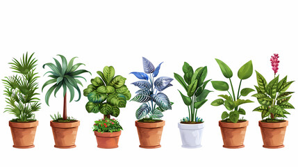 Obraz premium Set of different plants in pots isolated on white background illustration