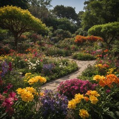 Obraz premium Garden Symphony: Write about a bustling botanical garden where each flower seems to hum a unique tune, celebrating Flower Day with a cacophony of colors and scents.