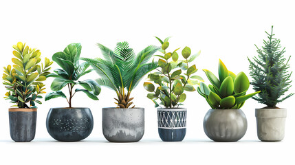 Obraz premium Set of different plants in pots isolated on white background illustration