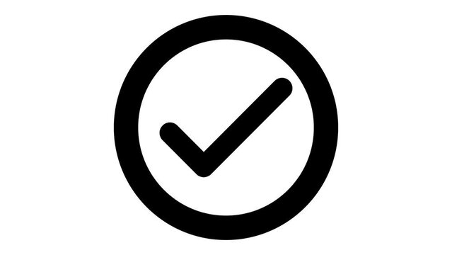 Black Tickmark, Checkmark, Sign, Symbol, Correct, Right, or Check Mark Icon Enclosed in a Circle, Symbol. 4k Animation Footage on Transparent Background with Alpha Channel.