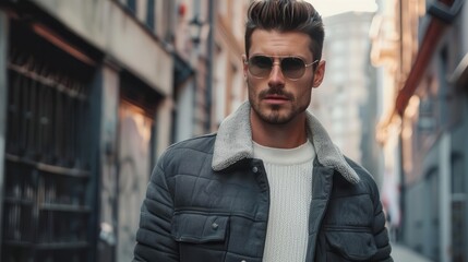 Fototapeta premium stylish confident man with trendy eyewear in an urban setting fashion portrait photo