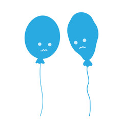 Deflated and oval balloon on string with sad smiley faces in monochrome. Blue Monday symbol concept
