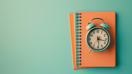 Vintage Alarm Clock on Orange Notebook with Pastel Background Inspiration