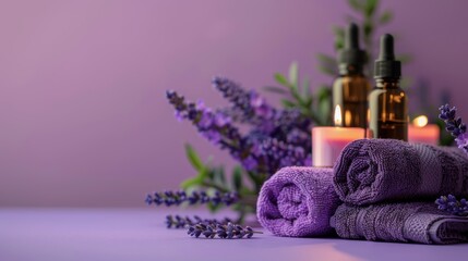 Serene Lavender Spa Setting with Aromatherapy Candles and Essential Oils