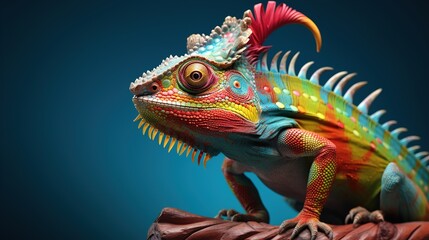 Obraz premium green iguana on blue background