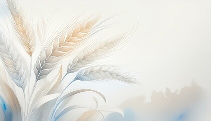 Minimalist elegant watercolor composition of wheat ripe ear. Light background. Aesthetic template. 
