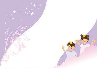 天の川と星の子供たちのかわいい背景イラスト