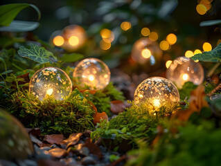 A fairy garden with glowing orbs