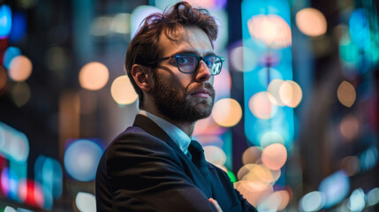 Finance man with a bank type stock exchange