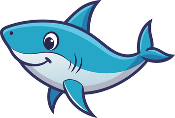 Cartoon Illustration of a Cute Blue Shark Fish Animal Character