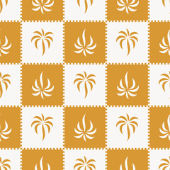 Checkered pattern with stylish palm tree print. vector seamless pattern
