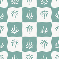 Checkered pattern with stylish palm tree print. vector seamless pattern