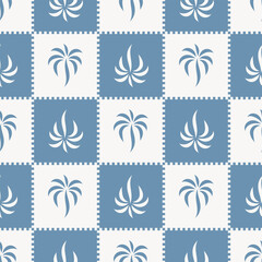 Checkered pattern with stylish palm tree print. vector seamless pattern