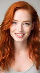 Naklejka premium closeup portrait of amazing young red hair woman attractive appearance isolated over colorful background