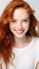 Fototapeta premium closeup portrait of amazing young red hair woman attractive appearance isolated over colorful background