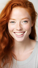 Naklejka premium closeup portrait of amazing young red hair woman attractive appearance isolated over colorful background