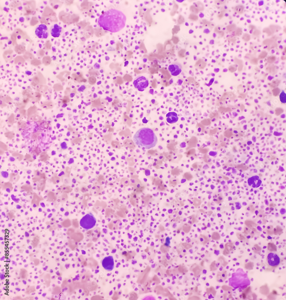 Sticker Bone marrow study (BMS).Panmyelosis. Myeloproliferative disorder. Acute myeloid leukemia.