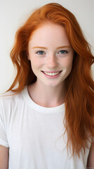 Fototapeta premium closeup portrait of amazing young red hair woman attractive appearance isolated over colorful background