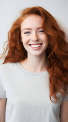 Naklejka premium closeup portrait of amazing young red hair woman attractive appearance isolated over colorful background