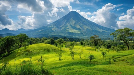 Volcanic Landscape with Lush Greenery