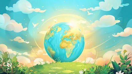 earth cartoon ilustration blue sky
