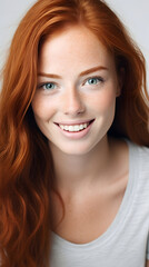 Obraz premium closeup portrait of amazing young red hair woman attractive appearance isolated over colorful background