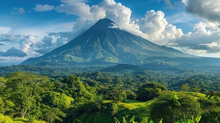 Obraz premium Volcanic Mountain Peak in a Lush Tropical Landscape