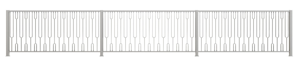  3D render captures the essence of Art Deco with a sleek metal balustrade, exuding timeless elegance (transparent background).