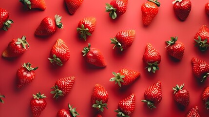 red strawberries background. 