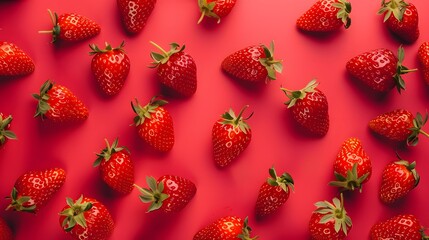 red strawberries background. 