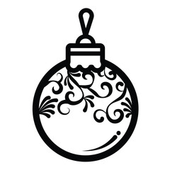 Christmas tree decoration icon illustration with black outline isolated on square white background. Simple flat christmas decoration cartoon art styled object drawing.