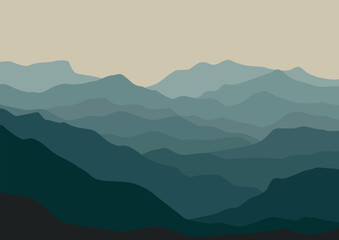 Landscape mountains in nature. Illustration in flat style.
