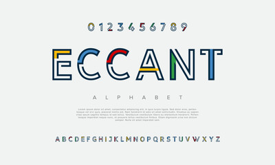 Eccant creative geometric modern urban alphabet font. Digital abstract futuristic, fashion, sport, minimal technology typography. Simple numeric vector illustration