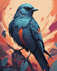 AI generative. Digital artwork of bird realis painting colorful. 2