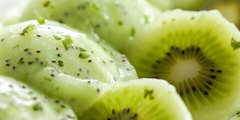 Chilled kiwi sorbet elegance, a closeup image of chilled kiwi sorbet, its vibrant green color and icy texture highlighted against a white background