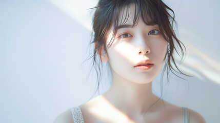 スキンケアのビューティーイメージの若い女性