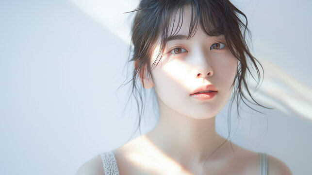 スキンケアのビューティーイメージの若い女性