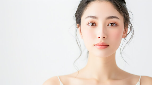 美しい肌とメイクのビューティーイメージの若い女性