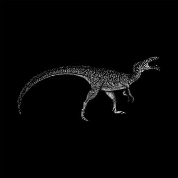 Masiakasaurus hand drawing vector isolated on black background.