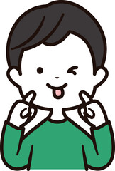 あかんべーをしている男の子の上半身のアイコンイラスト素材