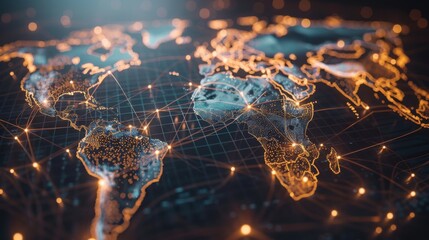 A map of the world with a lot of lines and dots