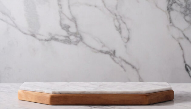 Podio fondo blanco pantalla hoja verde sombra soporte de m&aacute;rmol presentaci&oacute;n naturaleza espacio escena vac&iacute;a piedra luz fresca.