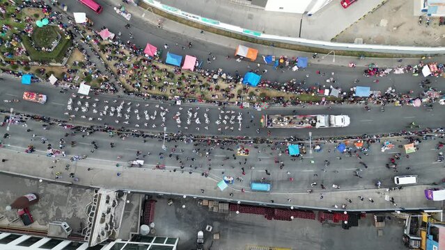 Aerial video over the capital city of La Paz in Blovia, South America