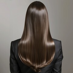 Naklejka premium Woman's back with glossy, well-maintained hair in a professional photo studio, beauty concept
