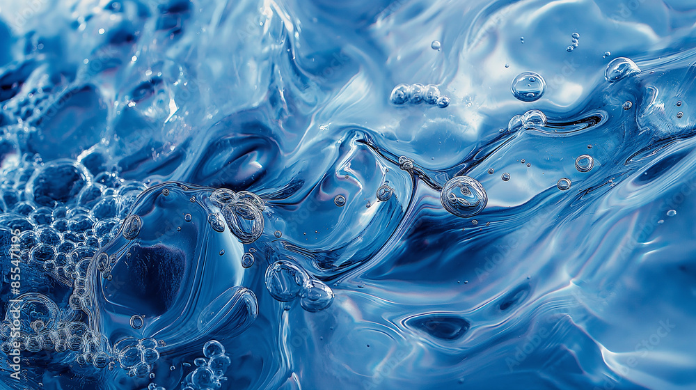 Poster Abstract flowing water with bubbles creating wavy pattern